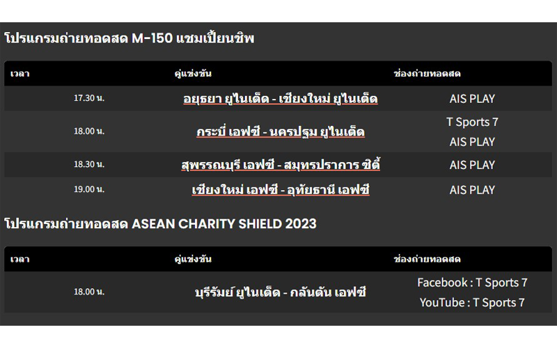  ถ่ายทอดสดฟุตบอลวันนี้