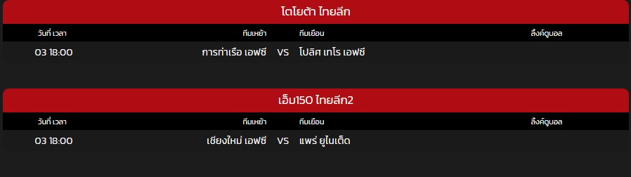 บอลไทย ตารางแข่ง