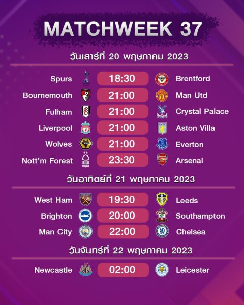 ตารางแข่งพรีเมียร์ลีก